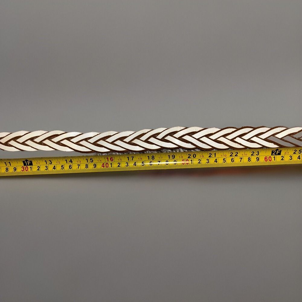 Vintage Calvin Klein Large Leather Braided Belt Brass Buckle Two Toned Cowboy - Picture 3 of 10